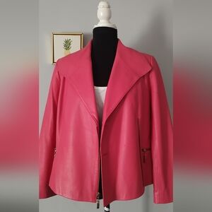 Dana Buchman Vibrant Pink Leather Jacket  Petite